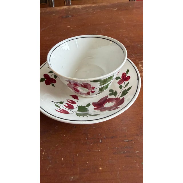 A Very Nice Pair of Antique Staffordshire Early Adam’s Rose Cup & Saucer, Circa 1830 For Sale - Image 9 of 12