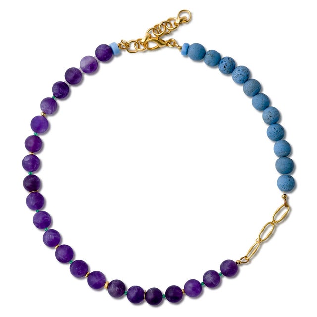 Amethyst & Blue Ceramic Gold Chain Necklace For Sale In New York - Image 6 of 8