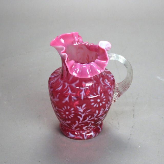 Antique Victorian Cranberry and Opalescent Glass Pitcher with Ruffled ...