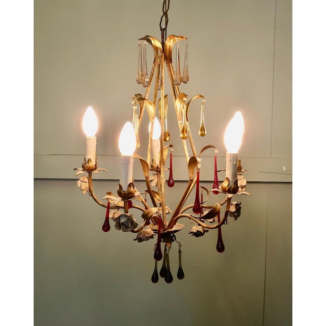 1920s French Chandelier with Coloured Crystal Teardrops, 1920 For Sale - Image 5 of 8