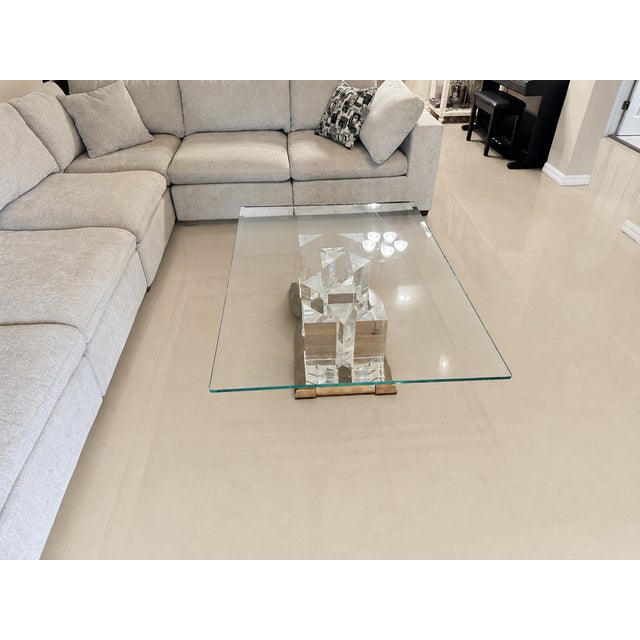 Signed Jeffrey Bigelow Lucite & Bronze Coffee Table, C. 1992 For Sale - Image 10 of 12