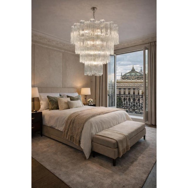 Italian Chandelier in Transparent Murano Glass, 1990, Set of 2 For Sale - Image 9 of 17