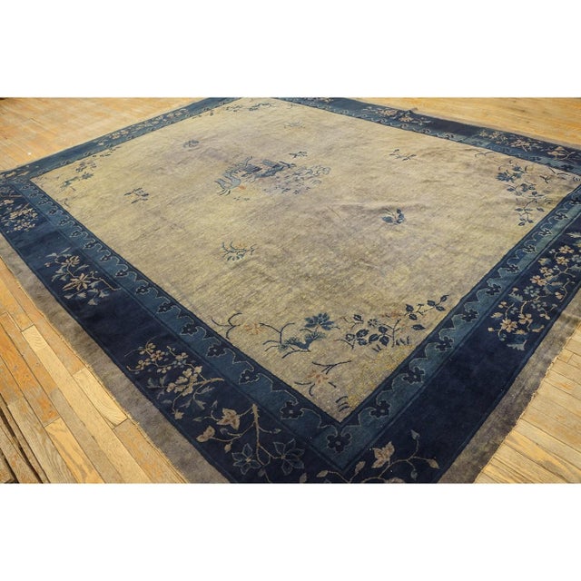 1920s Gray Field Antique Floral Deco Chinese Peking Rug Wool Area 9'3" X 11'6" For Sale - Image 4 of 8