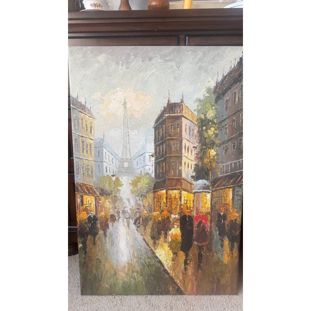 1980s Vintage Paintings Paris Street Scene 2pc For Sale - Image 5 of 18