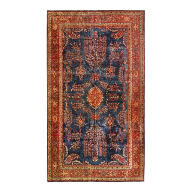 2020s Navy Blue Fine Hand Knotted Sarouk Mohajran Design 10' X 17' For Sale