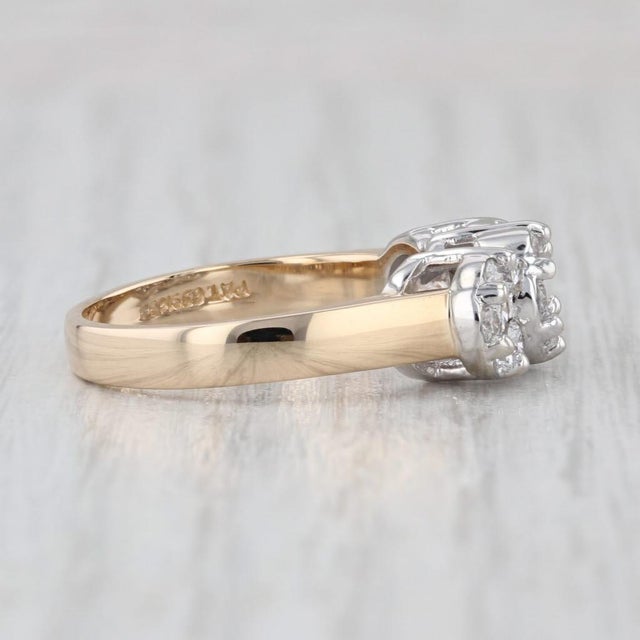 2010s 0.75ctw Diamond Flower Clusters Ring 14k Yellow White Gold Size 7.25 Engagement For Sale - Image 5 of 8