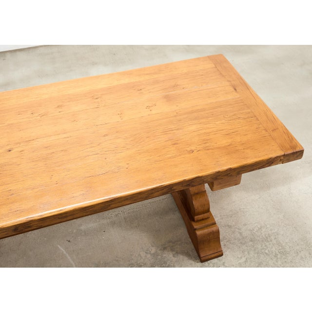 Brown French Provincial Country Oak Trestle Farmhouse Dining Table 7Ft For Sale - Image 8 of 18