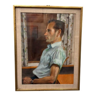 Vintage Watercolor Portrait of a Man For Sale