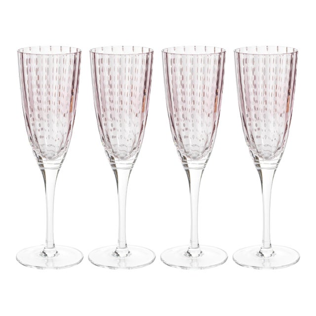 Pescara White Dot Champagne Flutes - Purple, Set of 4 For Sale