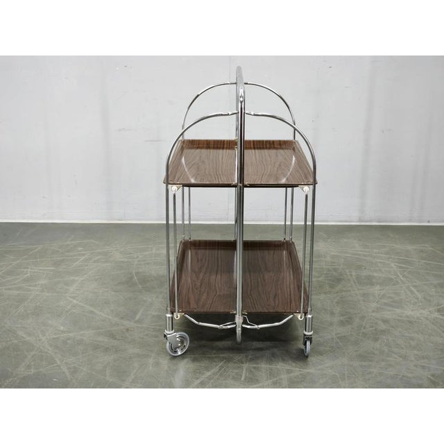 Gold Mid-Century German Folding Chrome Serving Bar Cart, 1960s For Sale - Image 8 of 10