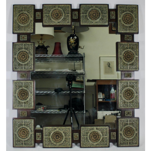 Mid-Century Arte-Mex Malachite Stone Resin and Wood Mirror For Sale In San Diego - Image 6 of 6