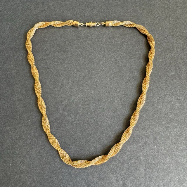French Vintage Gold Tone Mesh Twisted Necklace 1980s 1990s 16" Long For Sale - Image 3 of 10