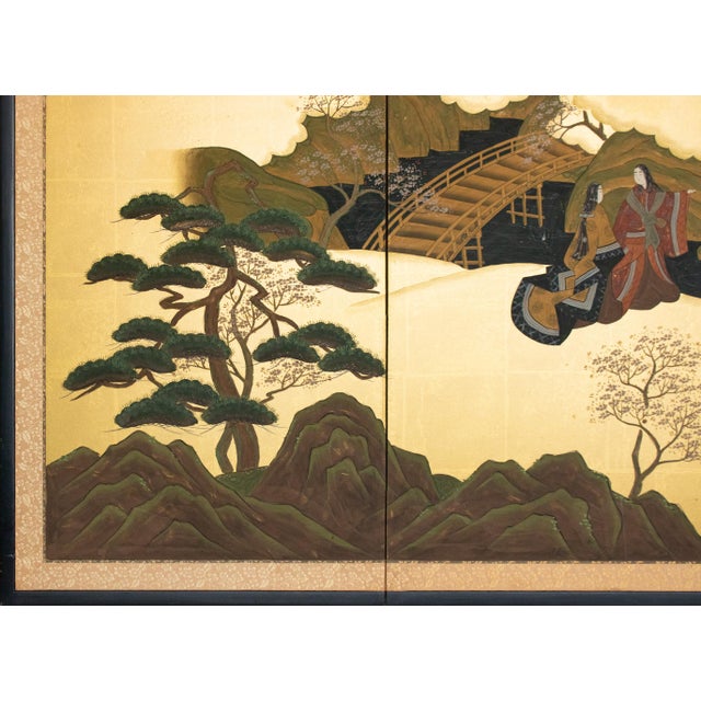 "The Tale of Genji", 1950s Showa Era Japanese Painted Byobu Screen For Sale - Image 10 of 18