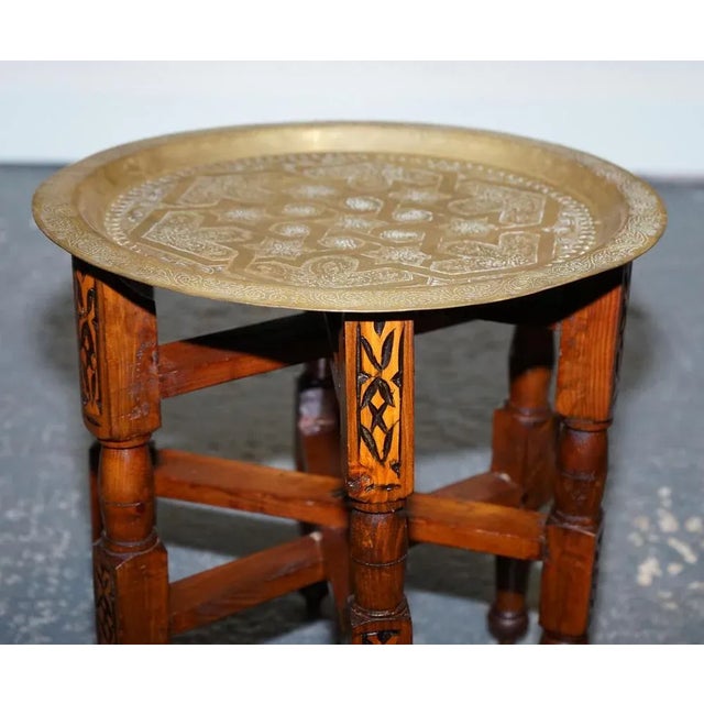 Vintage Moorish Moroccan Brass Folding Tray Table, 1920s For Sale - Image 3 of 14