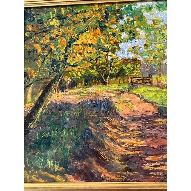 Vibrant Oil Painting of a Country Road in Autumn, Framed For Sale - Image 4 of 5