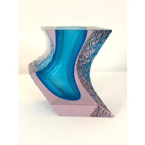 1960s Murano Glass Sculptural Vase in Light Blue and Purple from Alessandro Mandruzzato, 1960s For Sale - Image 5 of 12