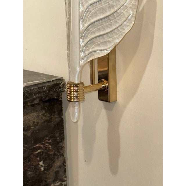 Early 21st Century Pair of Modern Murano Glass Leaf Form Sconces Frosted in a Pearl White For Sale - Image 5 of 5