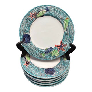 Vintage Italian Mosaic Ocean Inspired Lunch Plates - Set of 6 For Sale