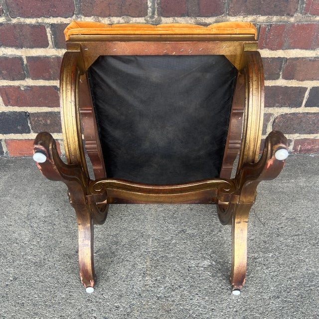 Orange Hollywood Regency Ornate Ottoman With Tufted Orange Cushion Mid Century For Sale - Image 8 of 11