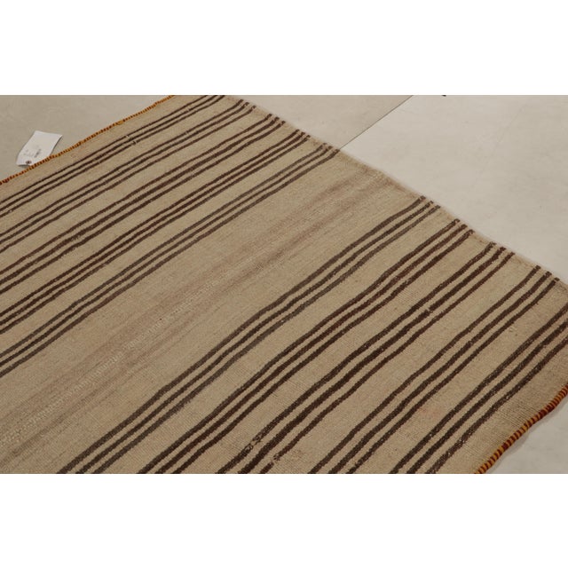 1950s Vintage Kilim Rug With Beige-Brown Stripe Patterns, Panel-Woven Style For Sale - Image 5 of 7