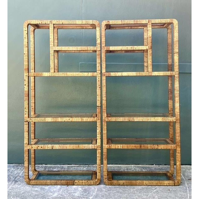 Late 20th Century Vintage Wrapped Rattan Etagere- A Pair For Sale - Image 5 of 12