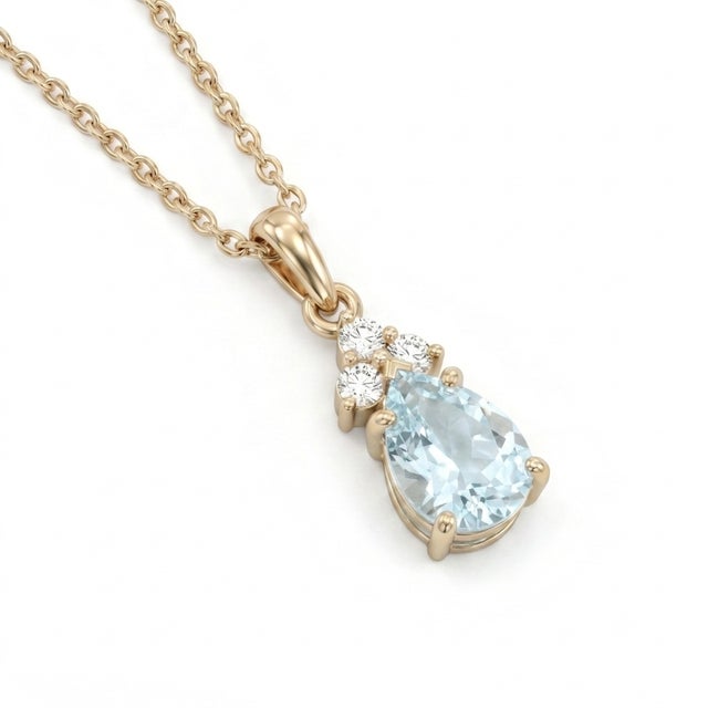 Beautiful Aquamarine Gemstone Pendant | Dainty March Birthstone Stacking Pendant for Woman For Sale - Image 4 of 5