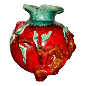 1970s Pomegranate Majolica Style Vase