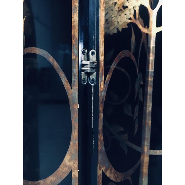Paint Asian Art Deco Revival Black and Gold Leaf Room Divider, 1980s For Sale - Image 7 of 18