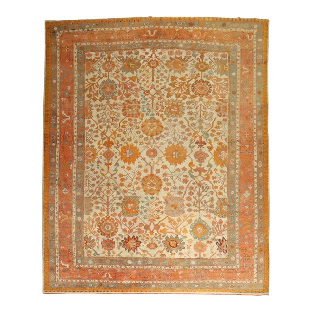 Zabihi Collection Antique Turkish Oushak Rug - 9'4" x 11' For Sale