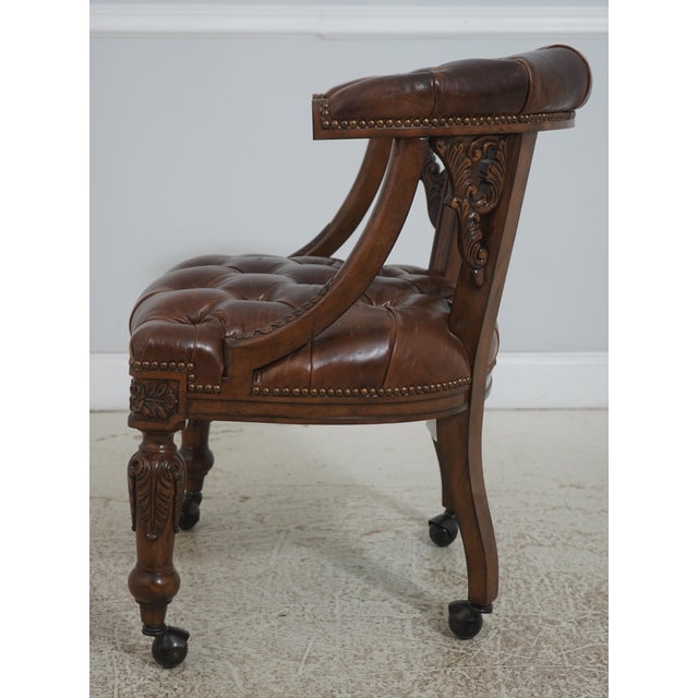 Traditional Set of 4 Maitland Smith Gentry Tufted Leather Game Chairs For Sale - Image 3 of 18