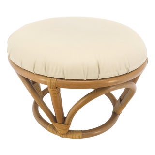 Rattan Bamboo Base Round Bench Pouf Ottoman MINT For Sale