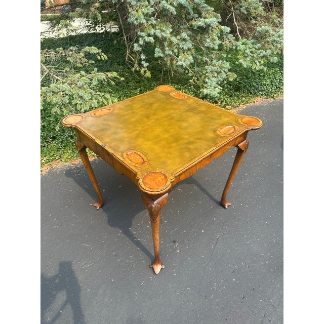 Antique George 11 Burl Wood Leather Top Games Table For Sale - Image 9 of 12