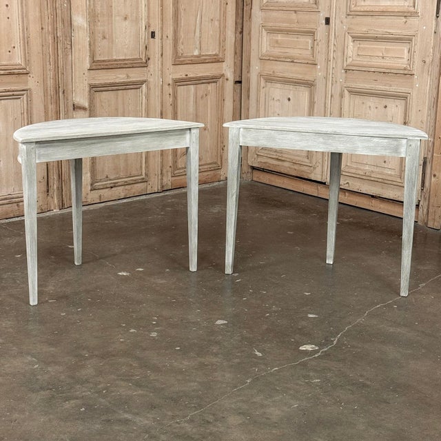 Pair of 19th Century French Directoire Whitewashed Oak Demi Lune Consoles For Sale - Image 18 of 18