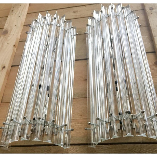 Art Deco Vintage Italian Crystal Triedo Wall Sconces Styled After Murano - Pair For Sale - Image 3 of 9