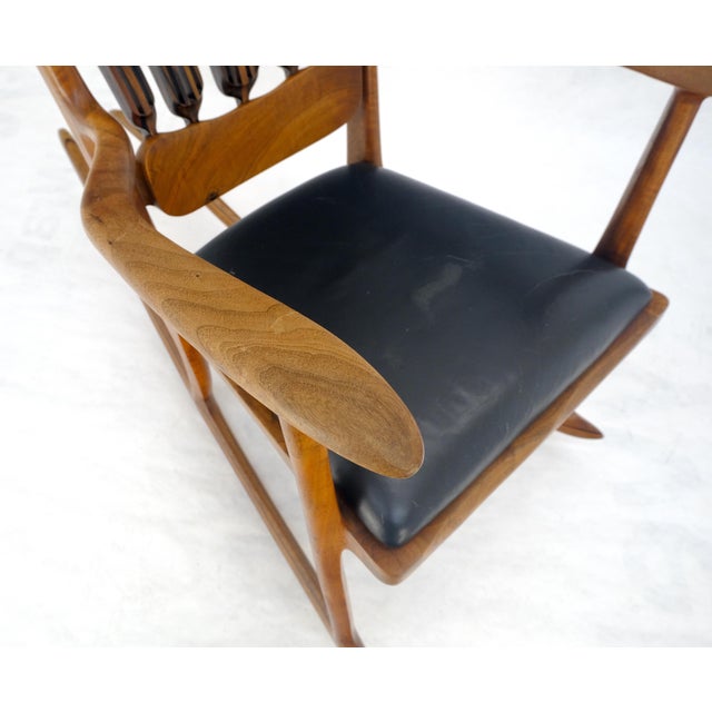 Wood Artist Signed Studio Made Solid Oiled Walnut Arm Rocking Chair MINT For Sale - Image 7 of 18