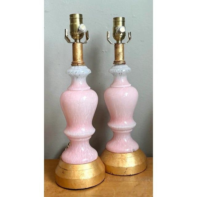 Vintage Pink Murano Blown Glass Table Lamps - Pair For Sale - Image 10 of 12