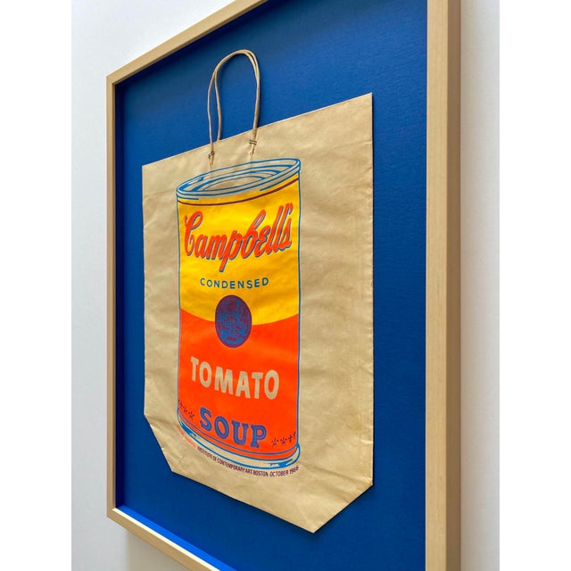 Andy Warhol Vintage 1966 Mid Century Modern " Campbell's Tomato Soup Can " Silkscreen Print Framed Pop Art Exhibition Shopping Bag For Sale - Image 13 of 18