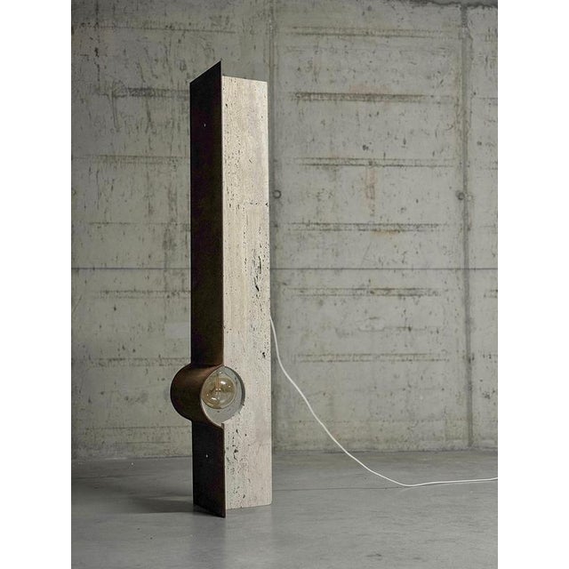 Oculus X Floor Lamp in Oxidized Iron & Travertine by D´ARK Atelier For Sale - Image 12 of 18