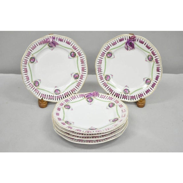 Early 20th Century Schumann Bavaria Germany Victorian Reticulated Floral Roses Plates - 6 PCS For Sale - Image 11 of 11