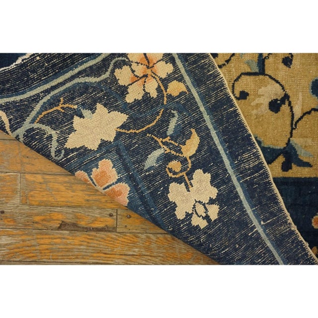 1920s Antique Ivory Field Floral Wool Knotted Chinese Peking Rug 9' 1"x 11' 9" For Sale - Image 9 of 10
