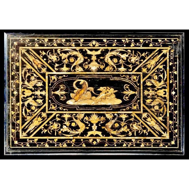 19th Century Italian Table in Ebonized Wood and Engraved Inlays For Sale - Image 4 of 6