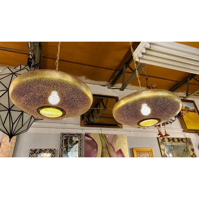 Mid-Century Modern Style Oval Spaceship Brass Pendant or Lantern For Sale - Image 11 of 12