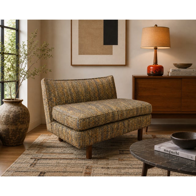 Edward Wormley for Dunbar Mid-Century Modern Walnut Settee With Original Jack Lenor Larsen Upholstery, Circa 1950s–1960s For Sale - Image 14 of 14