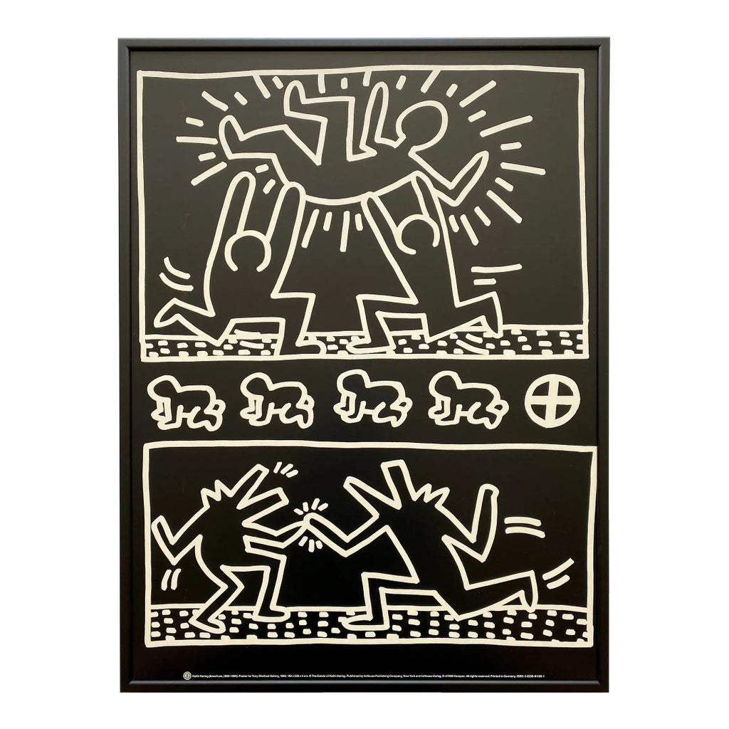 Keith Haring Estate Vintage 1993 Lithograph Print Framed Pop Art