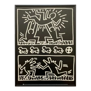 Keith Haring Estate Vintage 1993 Lithograph Print Framed Pop Art Poster " Poster for Tony Shafrazi Gallery " 1982