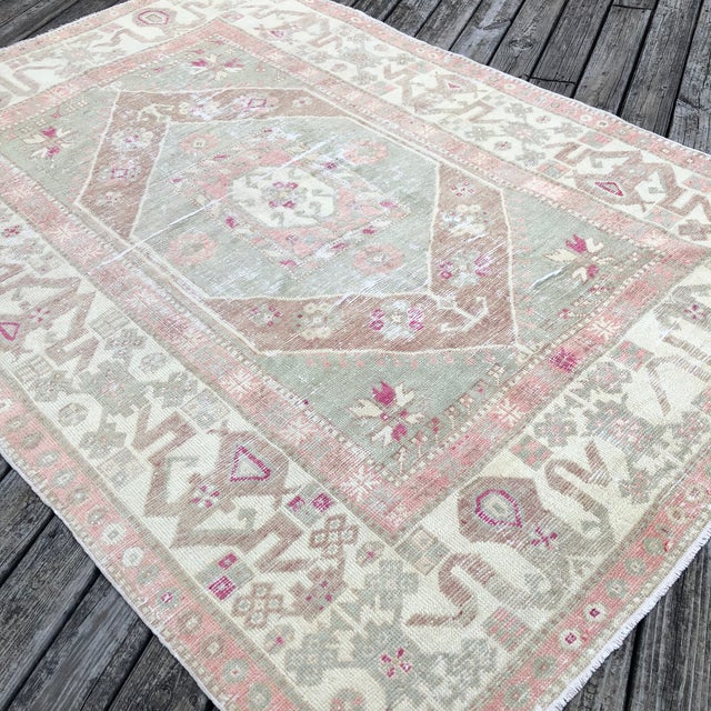 Ivory Antique Turkish Rug | 6x7 For Sale - Image 8 of 9