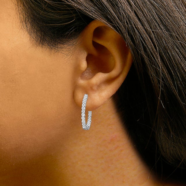 14K White Gold 1.0 Cttw Oval Lab Grown Diamond Hoop Earrings For Sale - Image 4 of 5