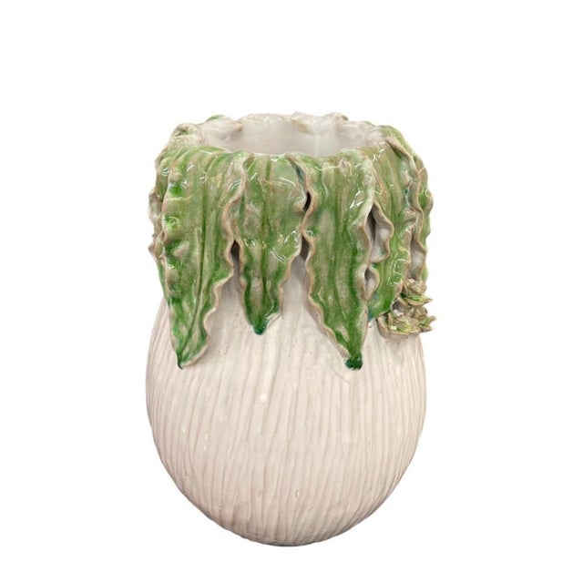 Hand-Crafted Italian Majolica Cabbage and Succulent Ceramic Vase For Sale - Image 4 of 12