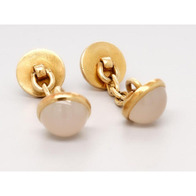 Vintage 18k Gold & Moonstone Cabochon Cufflinks For Sale - Image 10 of 11