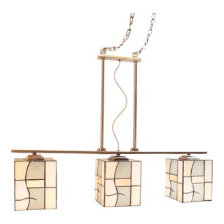Vintage 3 Light Square Stained Glass Pendant Island Light For Sale